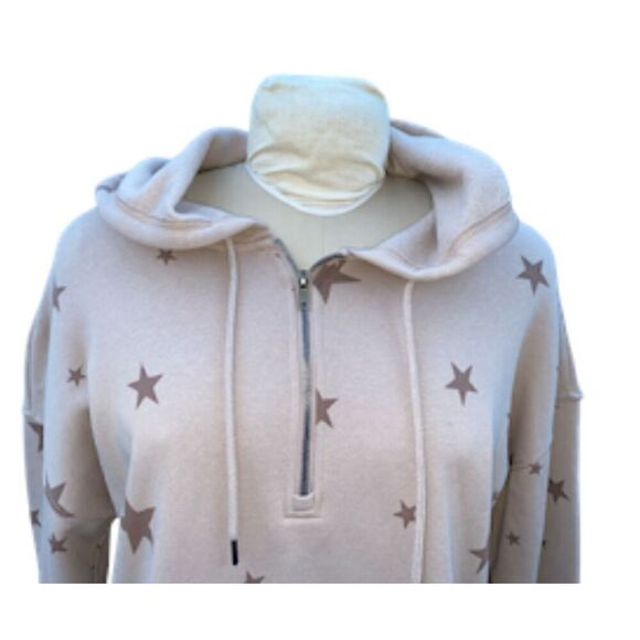 Hippie Rose Hoodie Star Kangaroo Pocket Drawstring Hood Quarter Zip Sz L Tan - Picture 8 of 14